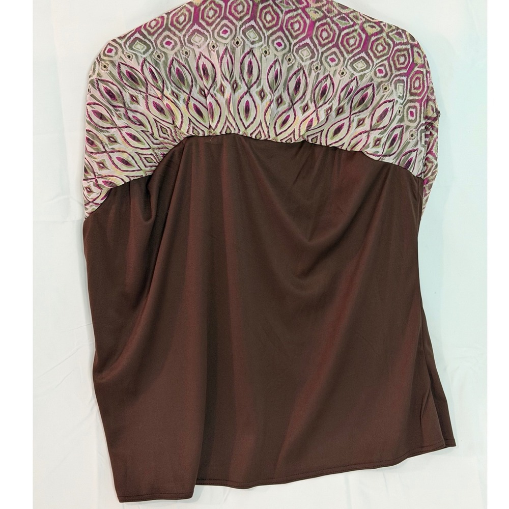 Sara Michelle Womens 2X Blouse Purple Green Geometric Ikat Print Short Sleeve - Picture 5 of 9